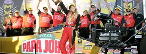 Leah Pritchett with her team in the Winternationals winner's circle