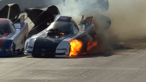 Buddy Hull rides out big fire in 2026 Gatornationals qualifying