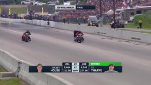 Tii Tharpe races to the Top Fuel Harley victory in Epping